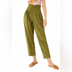 MANOUSH PAPER BAG HIGH WAIST COTTON LUREX THREADED PANTS SIZE 4